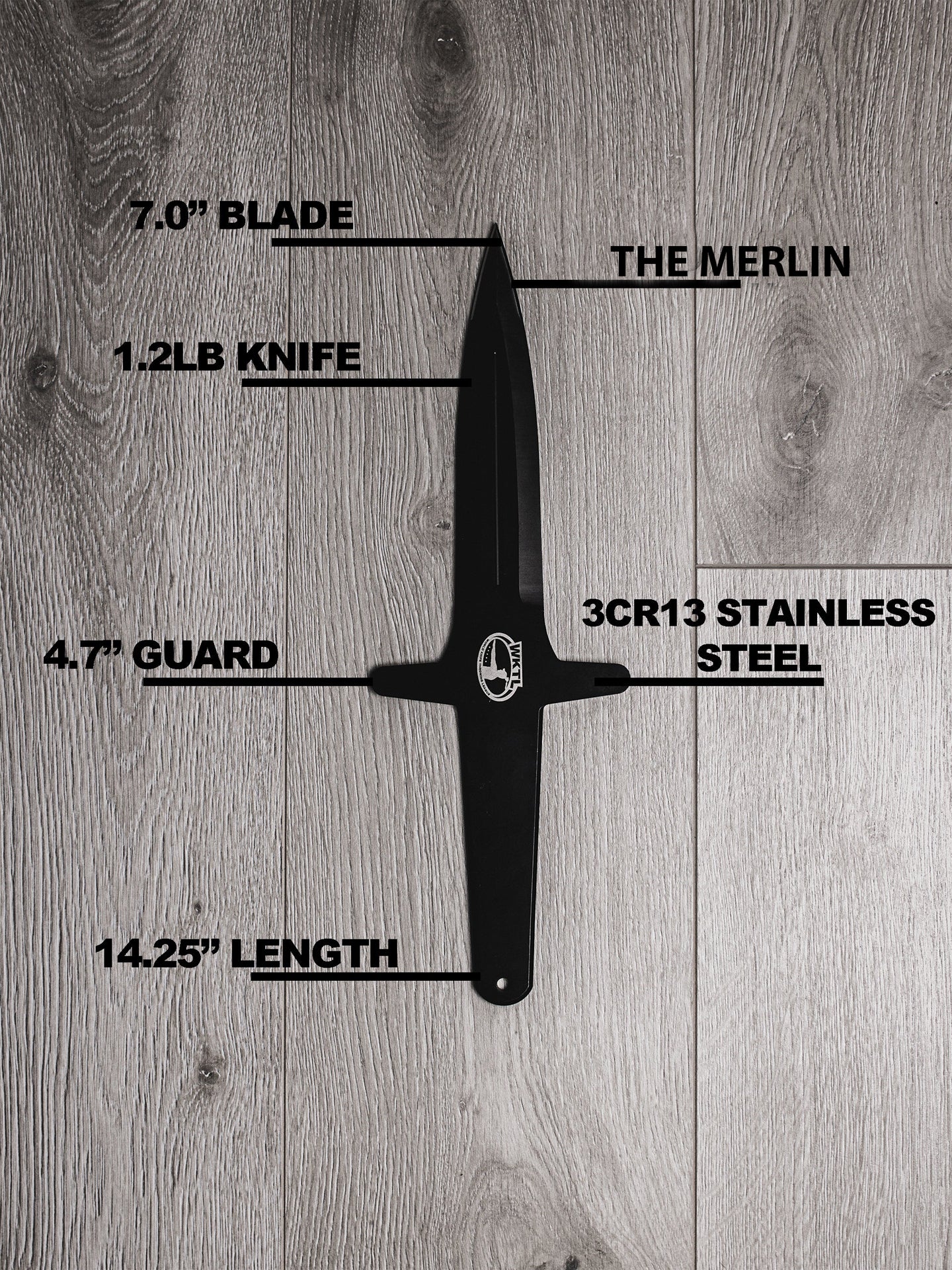 World Knife Throwing League (WKTL) Certified Competition Throwing Knife, The Merlin Measurements