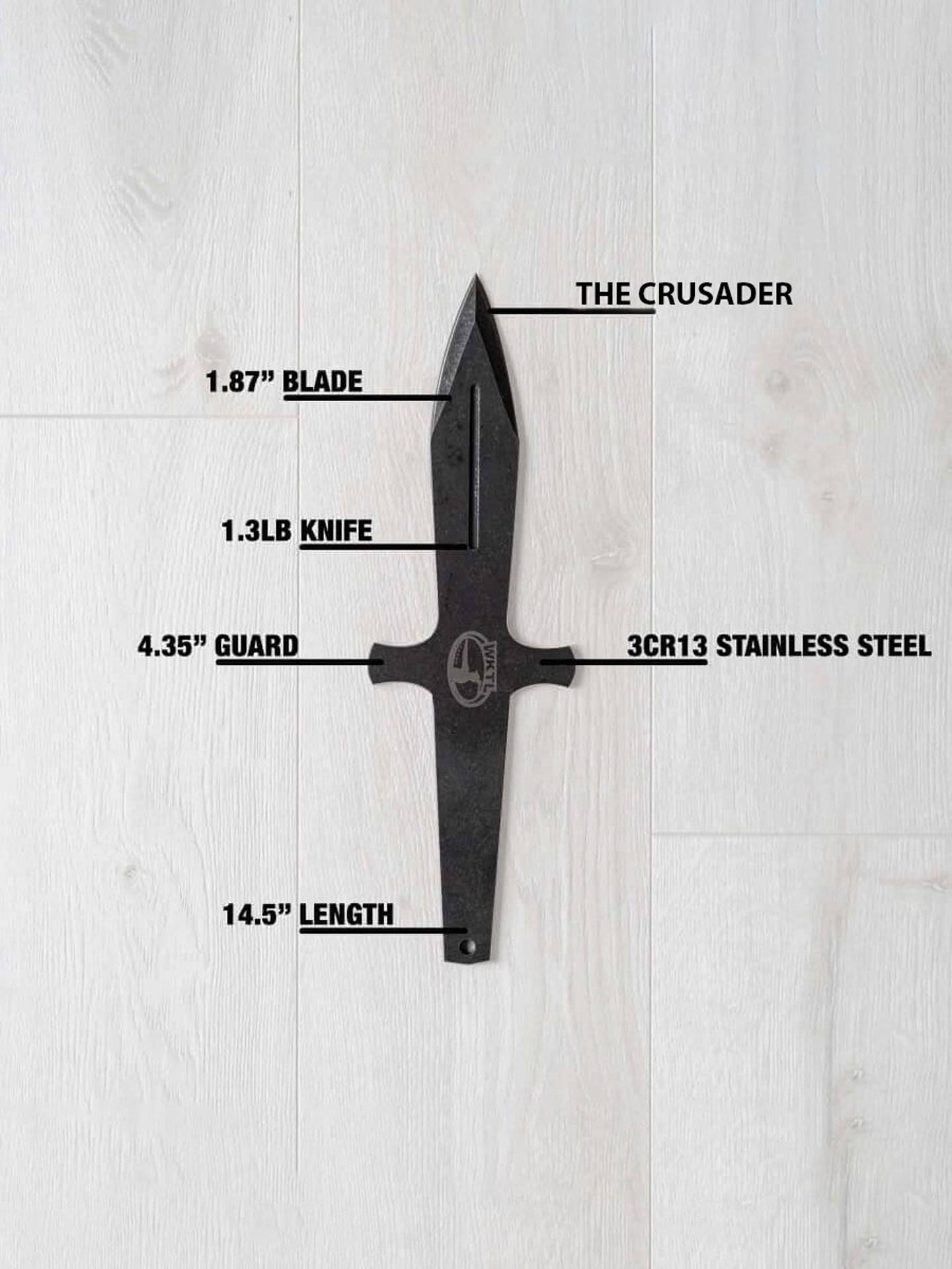 World Knife Throwing League (WKTL) Certified Competition Throwing Knife, The Crusader Measurements